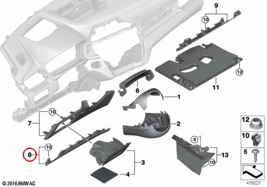 Lower covering of the dashboard (driver side) OEM 51459348818 for BMW F48, F39. Original BMW.