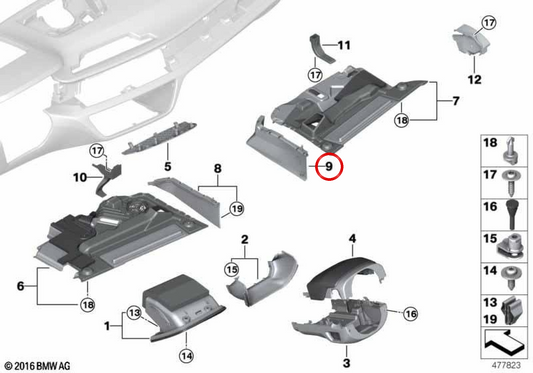 OM 51459363694 Couverture du tunnel accompagnant pour BMW G11, G12, G14, G15. BMW d'origine.