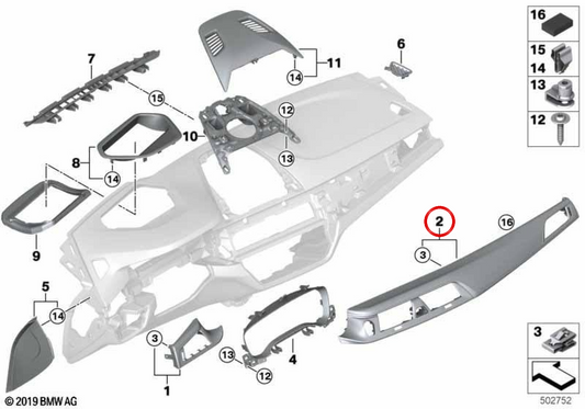 Moldura do painel Fineline Ridge para BMW F90, G30, G31 e G32. BMW genuíno.