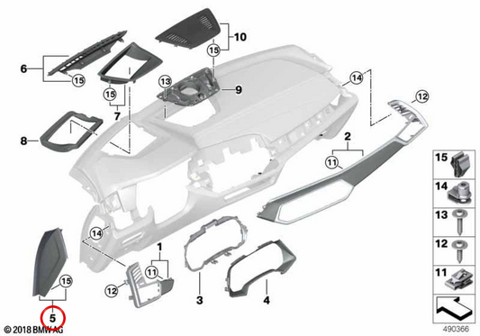 Embellecedor salpicadero derecho OEM 51459399301 para BMW G05, F95, G06, F96, G07, G09. Original BMW.