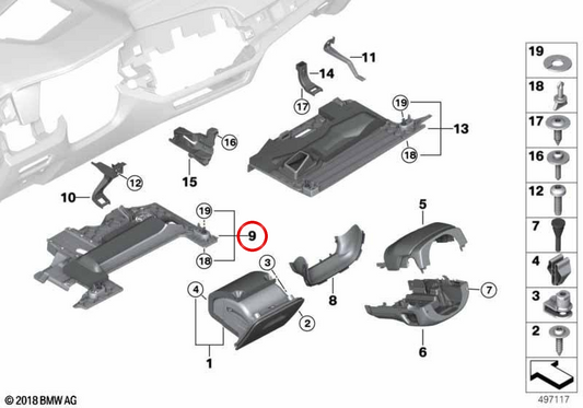 Cubierta inferior del salpicadero (lado conductor, airbag) OEM 51459399364 para BMW G05, F95, G06, F96, G07, G09. Original BMW.