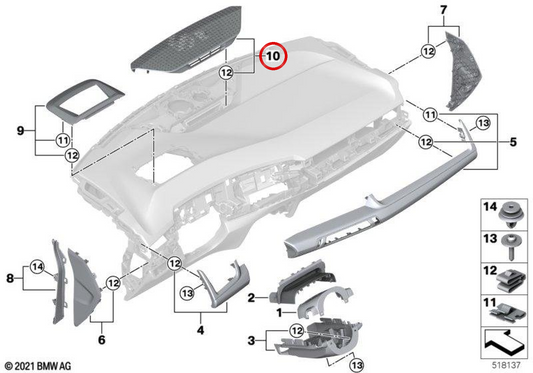 Grade de alto-falante OEM 51459461459 para BMW X1 U11 e X2 U10. Peça original BMW.