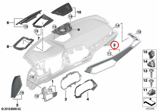 Moldura salpicadero madera Fresno Maser OEM 51459483650 para BMW G05, G06. Original BMW.