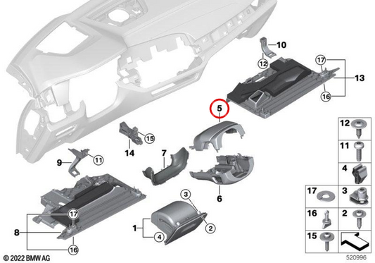 Couverture supérieure de la colonne de direction OEM 51459621103 pour BMW G05, G18, F95, G06, F96, G07, G09. BMW d'origine.