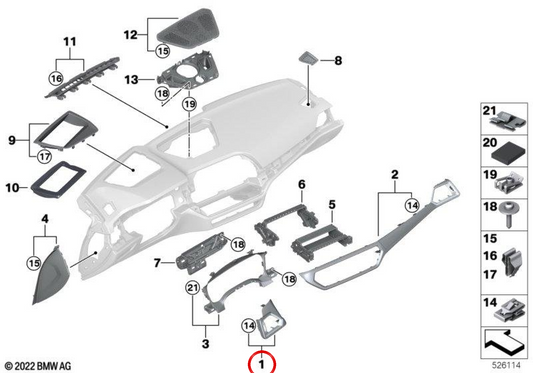 OEM du conducteur de tableau de bord enceinte OEM 51459623074 pour BMW G20, G21, G28, G22, G23, G26. BMW d'origine.