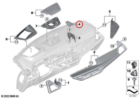 Panel ciego para volante a la derecha OEM 51459623252 para BMW X5 G05 LCI, X5 M F95 LCI, X6 G06 LCI, X6 M F96 LCI, X7 G07 LCI. Original BMW