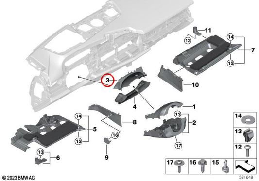 Tampa superior da coluna de direção OEM 51459628692 para BMW G60, G61, G68, G90. BMW genuíno.