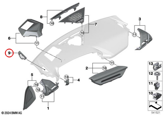 Linke Glas-Entfrostungsleiste OEM 51459630209 für BMW 1er F70, 2er Gran Coupé F74. Original BMW.