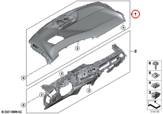 Painel Sensatec com costura cinza OEM 51459633913 para BMW U11. BMW genuíno.