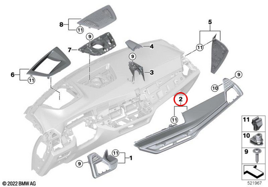 Moldura de tablero Fineline Stripe marrón para volante a la izquierda OEM 51459634820 para BMW X5 G05 LCI, X6 G06 LCI y X7 G07 LCI. Original BMW