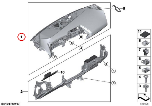 Pannello strumenti superiore HUD OEM 51459645206 per BMW X3 G45 (06/2023 - 03/2025), nero, sterzo sinistro. BMW originale.