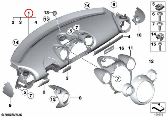 Tableau de bord supérieur anthracite OEM 51459811343 pour MINI Countryman R60, Paceman R61. MINI d'origine.