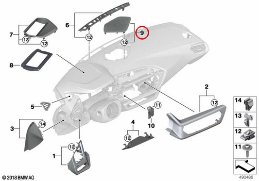 Conférencier central OEM 51459869637 pour BMW G29 Z4. BMW d'origine.