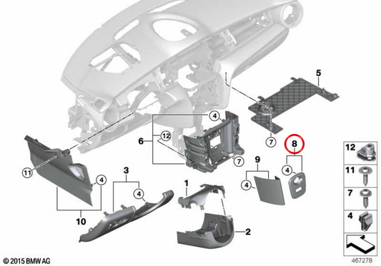 Cornice dello schermo del pannello centrale inferiore OEM 51459873518 per MINI F56, F55, F57... e altro ancora. MINI originale.