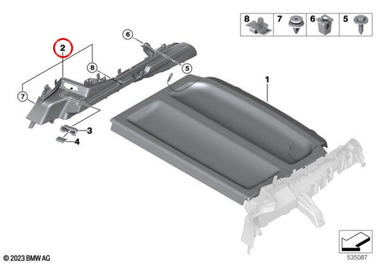 Linkes hinteres Ablagegehäuse OEM 51465A1F813 für BMW X2 (U10) sDrive16i, sDrive18d, sDrive18i, sDrive20i, sDrive23i, M35i xDrive... und mehr. Original BMW.