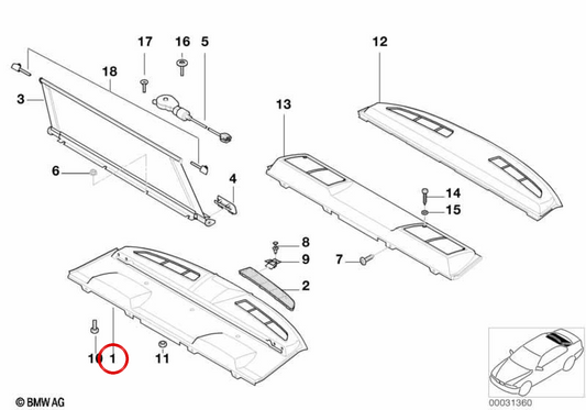OEM 51468174298 CENSIONE PARASOL PERCHIO per BMW E38. BMW originale.