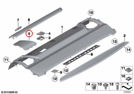 Grade do alto-falante direito OEM 51469157390 para BMW F10, F01, F02, F04. BMW genuíno.