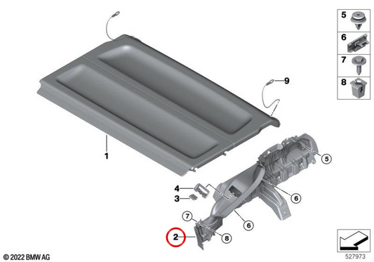 Alloggiamento del vassoio posteriore sinistro OEM 51469462435 per BMW X1 (F48), X1 iPerformance (F48) e altro. BMW originale.