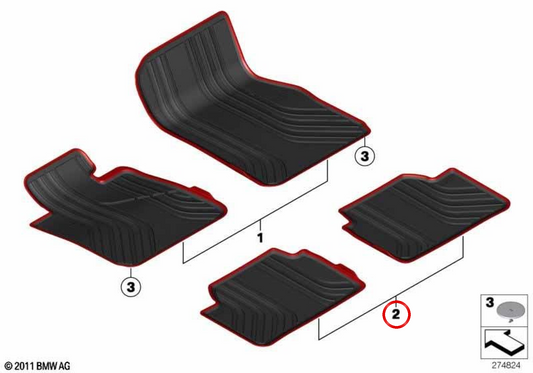 Juego de alfombrillas de goma OEM 51472210210 para BMW F20, F21. Original BMW.