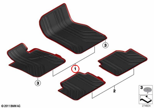 Frontkautschuk -Teppiche OEM 51472339778 für BMW F30, F31, F34, F80. Original BMW.