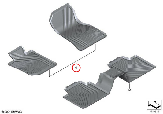 Alfombrillas de goma impermeables OEM 51472461170 para BMW G20, G21, G28, G80, G81, G22, G23, G82, G83. Original BMW.