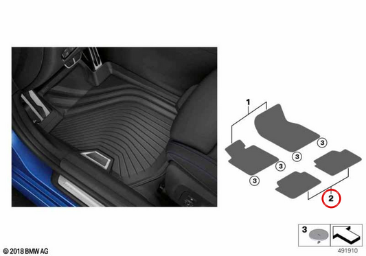 Alfombrilla trasera OEM 51472462751 para BMW 3' G20, G80, G21, G81... y más. Original BMW.
