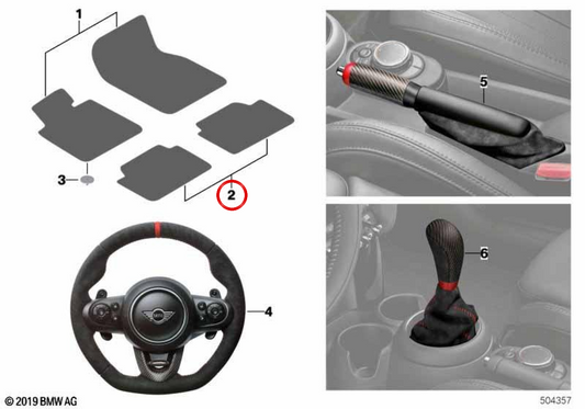 Set tappetini posteriori in tessuto JCW guida a sinistra OEM 51472469128 per MINI F55, F55 LCI, F65… e altri. Originale MINI.