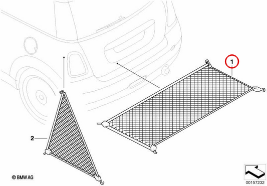 Rete per pianale del bagagliaio OEM 51472754568 per MINI R56, R57 Cabrio, R58 Coupé, R59 Roadster. Originale MINI