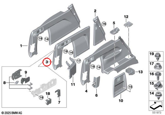 Rechtsabschluss des Board OEM 51475A0B6C2 für BMW G05, F95. Original BMW.