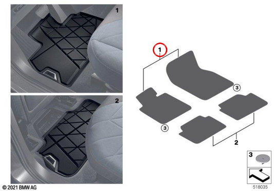 Carpets en caoutchouc avant (RHD) OEM 51475A20D49 pour BMW IX (I20). BMW d'origine.