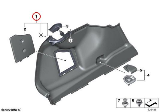 OEM 51475A21C97 Linkskofferschicht für BMW G70. Original BMW.