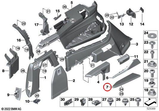 Izquierdo OEM 51475A25061 Heckunterstützung für BMW G07. Original BMW.