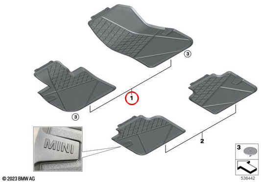 Tapetes dianteiros para todas as condições climáticas OEM 51475A2DA77 para MINI Countryman U25 (10/2022 - 03/2025). MINI originais.