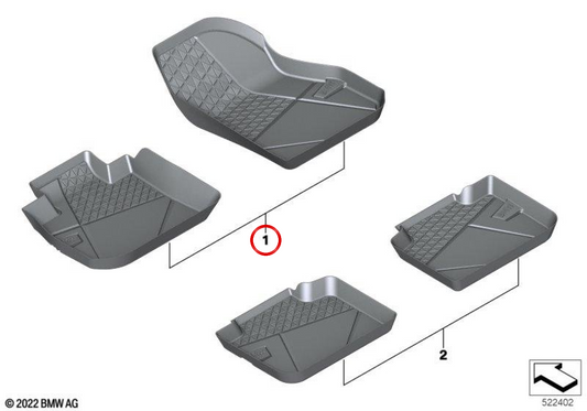 Tapetes dianteiros OEM 51475A59C29 para BMW X1 U11 e BMW iX1 U10. BMW genuíno.