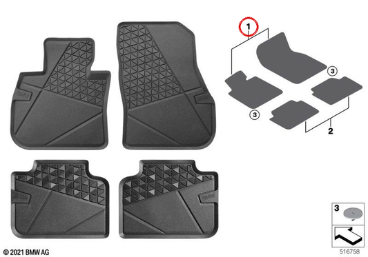 Carpets en caoutchouc tous temps (PHEV) OEM 51475A62B50 pour BMW U06, U11, U12, U10. BMW d'origine.