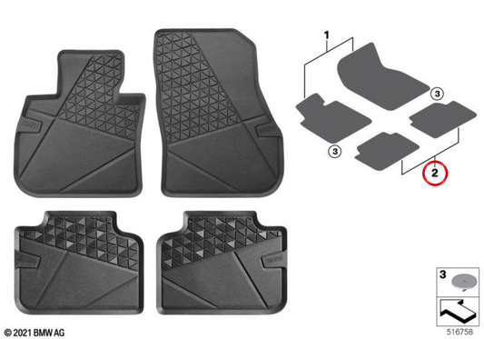 Alfombrillas de goma para todo clima OEM 51475A62BC5 para BMW Serie 2 Active Tourer U06 (híbrido enchufable). Original BMW.