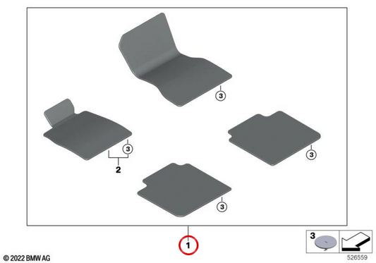 Ensemble de tapis OEM 51475A65EE6 pour BMW G70. BMW d'origine.