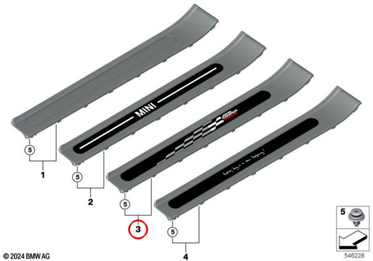 Einlassformteil vorne rechts OEM 51475A73F07 für MINI Cooper E, Cooper SE, JCW E. Original MINI.