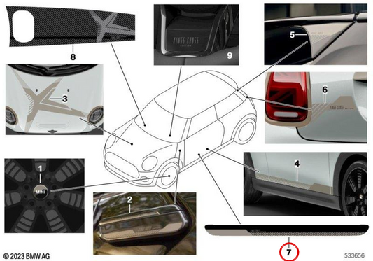 Embellecedor de entrada delantero izquierdo OEM 51475A7CDB1 para MINI F55, F56 y F57 Kings Cross 2020-2024. Original MINI.