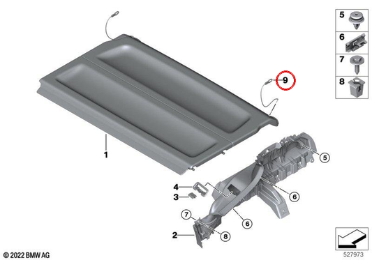 Corda de amarração da bandeja de inicialização OEM 51475A7F087 para BMW U11, U12. BMW genuíno.