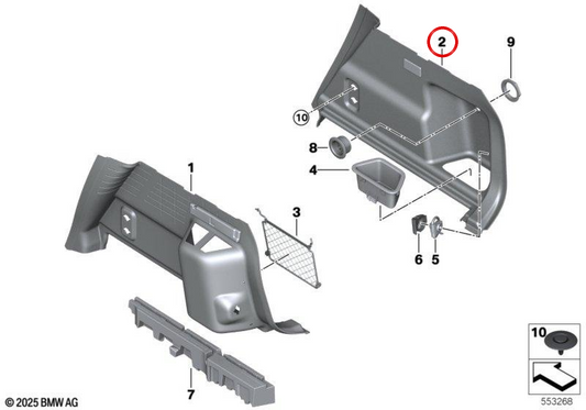 Revêtement latéral droit de la carte OEM 51475A82450 pour BMW U06. BMW d'origine.