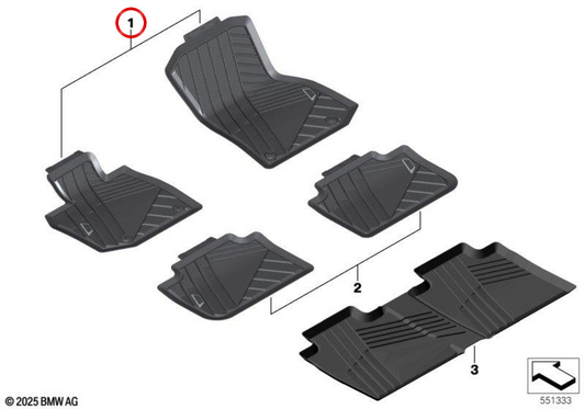 OEM per tutte le stagioni 51475B3C4D8 tappeti di gomma per BMW G45. BMW originale.