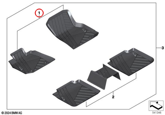 Conjunto de tapetes dianteiros à prova d'água OEM 51475B3C4E8 para BMW X3 G45 (xDrive20, xDrive20d, xDrive30e, M50) e Série 2 G45. BMW genuíno.