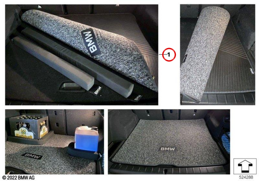 Tapete de porta-malas reversível à prova d'água OEM 51475B3C4F4 para BMW X3 G45. Antiderrapante, resistente e fabricado com materiais reciclados. BMW genuíno.