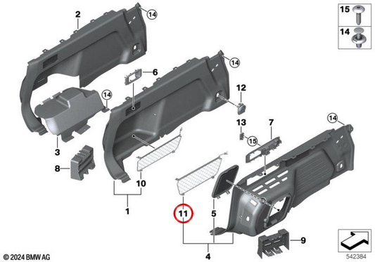 Rete di rivestimento lato destro OEM 51475B3C980 per BMW G31, G61, G99. BMW originale.