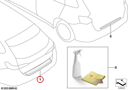 Transparenter Beschützer für den Rand des Kofferraums (Ladekantenschutzfolie) OEM 51475B6C2C2 für BMW G20 und G21. Schützen Sie Kratzer Farbe beim Laden und Herunterladen. Original BMW.