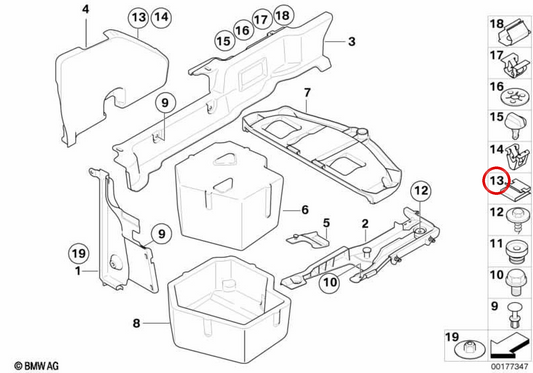 Clip de sujeción OEM 51476979424 para BMW E93, F33, F83. Original BMW.