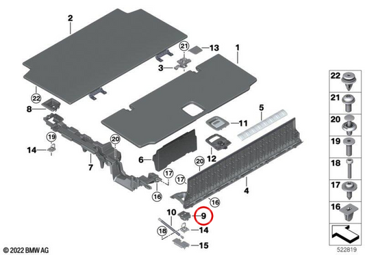Tapa embellecedora anclaje derecho OEM 51476994426 para BMW G05, G06. Original BMW.