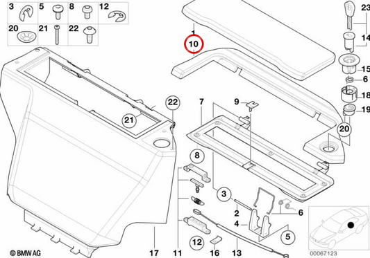 Tapa caja de almacenamiento izquierda OEM 51477011235 para BMW E52. Original BMW.
