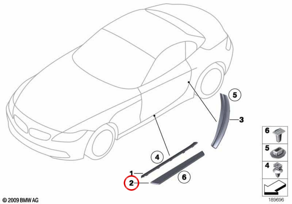 Embellecedor de entrada derecho OEM 51477016654 para BMW E85, E86, E89. Original BMW.